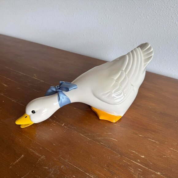 Vintage Ceramic Cottage Duck, Blue Ribbon Goose - Picture 1 of 8